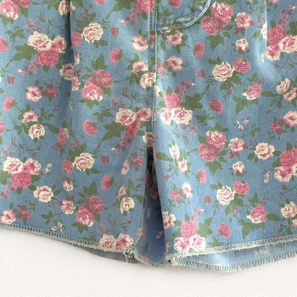 Vintage Floral print high waisted denim Jorts Shorts - Picture 5 of 5
